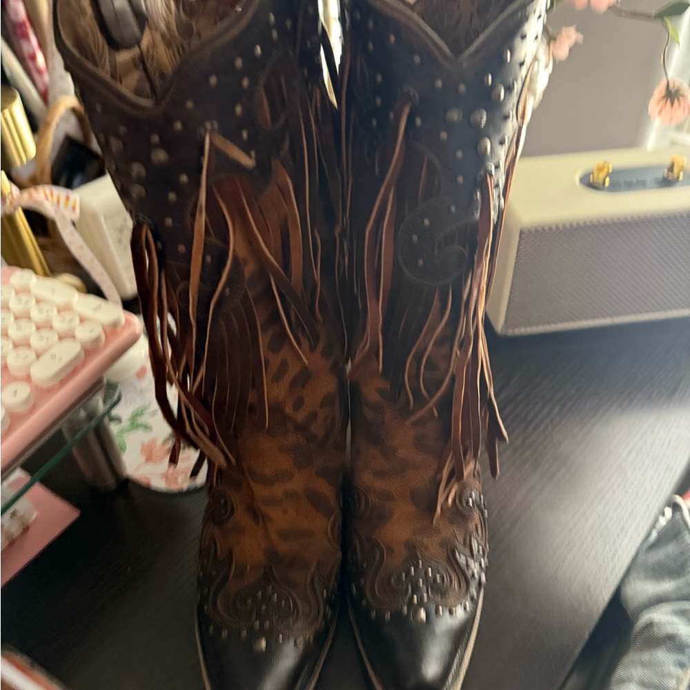 Corral Brown and Black Fringe Boots